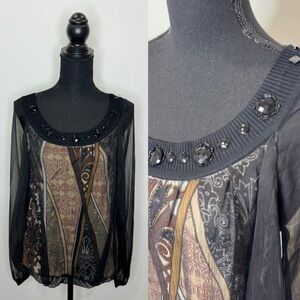 Alberto Makali Black Sheer Sleeves Women's Blouse (Medium)